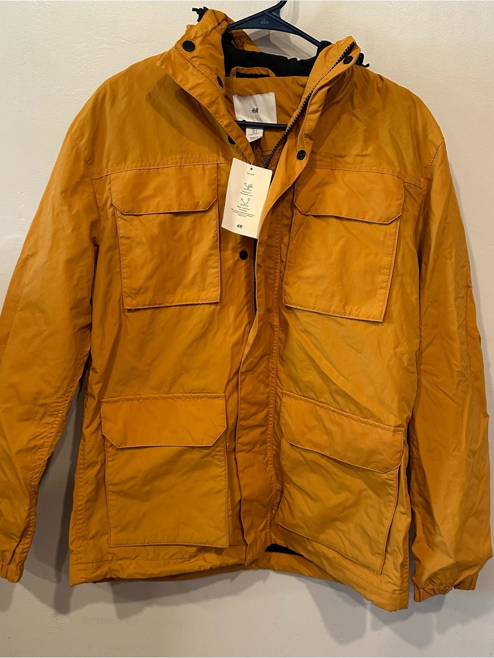 NWT H&M windproof water resistant hooded windbreaker rain jacket yellow size S